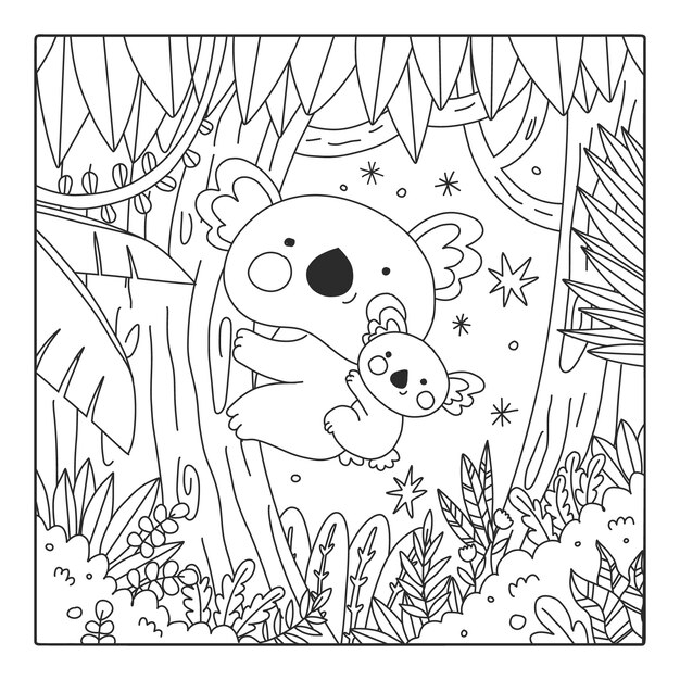 Ilustración de libro para colorear kawaii dibujado a mano