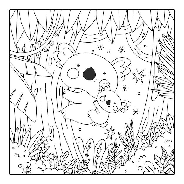 Ilustración de libro para colorear kawaii dibujado a mano
