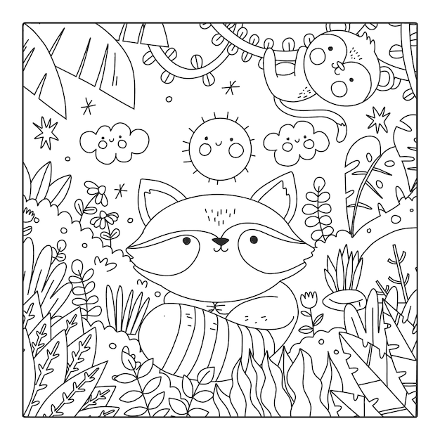 Ilustración de libro para colorear kawaii dibujado a mano