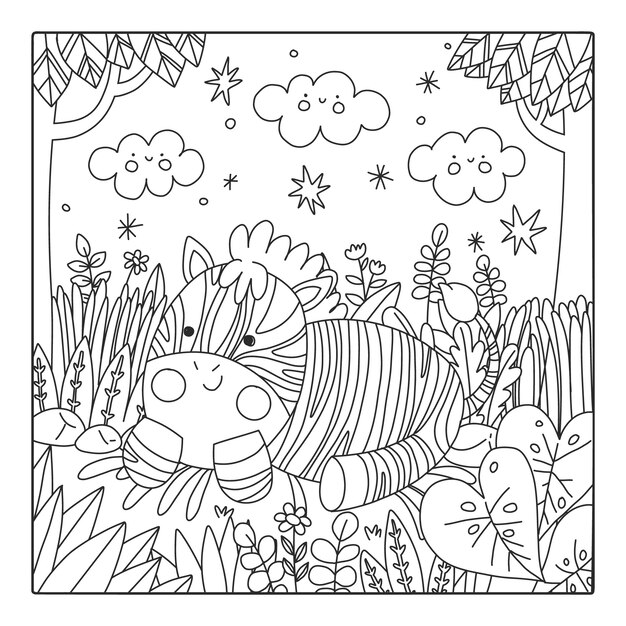 Ilustración del libro de colorear kawaii dibujado a mano