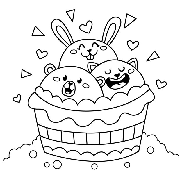 Ilustración de libro para colorear kawaii dibujado a mano