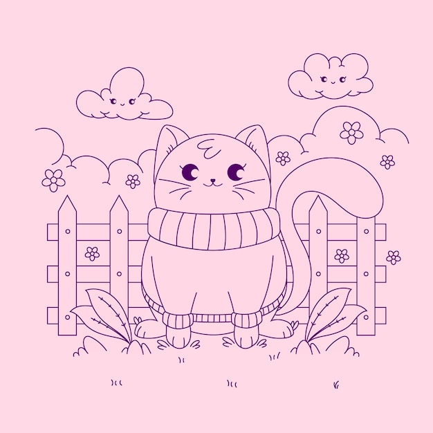 Ilustración de libro para colorear kawaii dibujado a mano