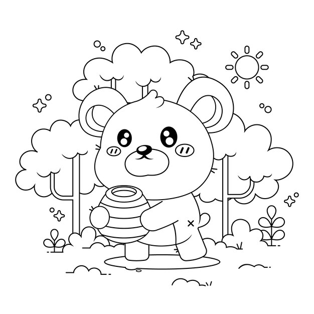 Ilustración de libro para colorear kawaii dibujado a mano