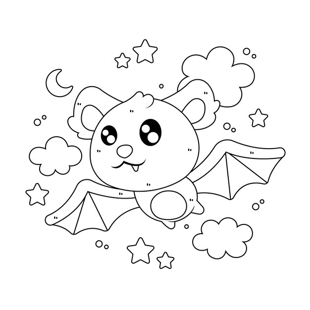 Ilustración de libro para colorear kawaii dibujado a mano