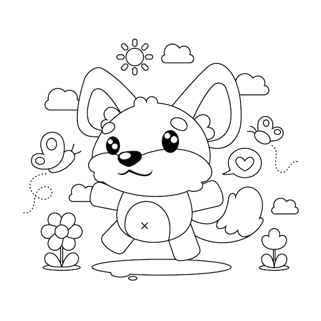 Ilustración de libro para colorear kawaii dibujado a mano