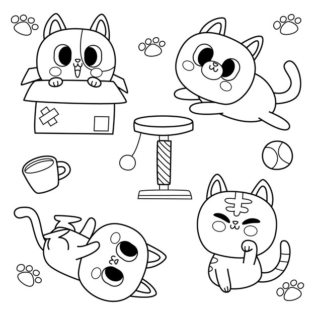 Ilustración de libro para colorear kawaii dibujado a mano