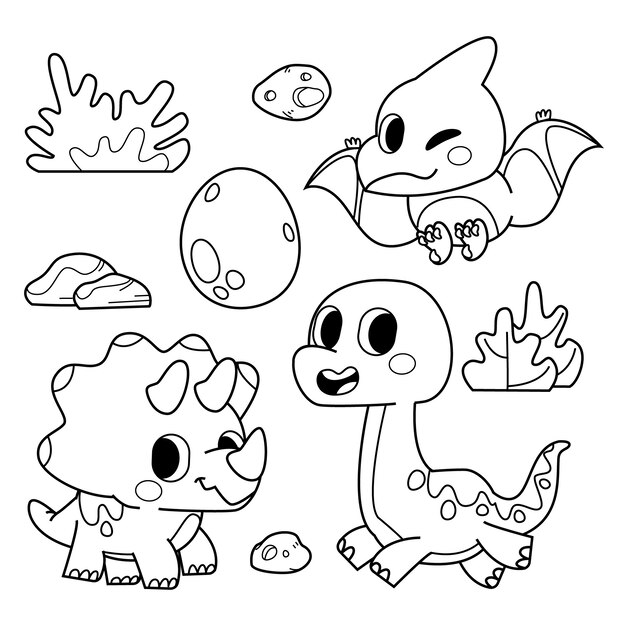 Ilustración de libro para colorear kawaii dibujado a mano