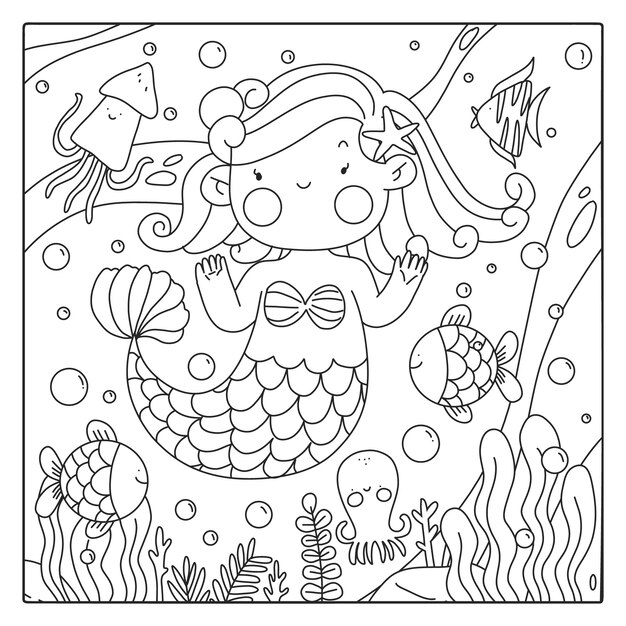 Ilustración de libro para colorear kawaii dibujado a mano