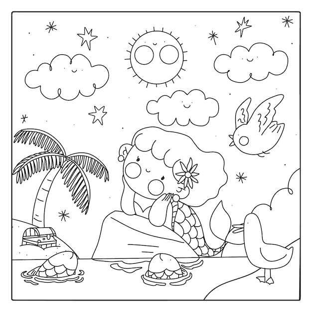 Ilustración de libro para colorear kawaii dibujado a mano