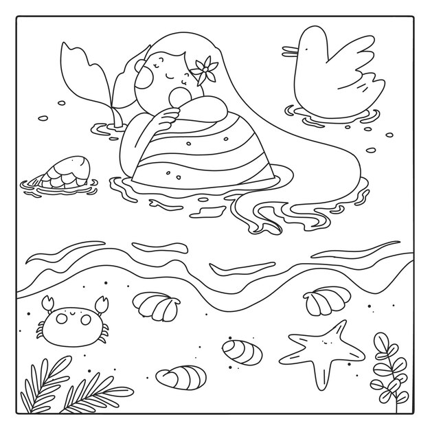 Ilustración de libro para colorear kawaii dibujado a mano