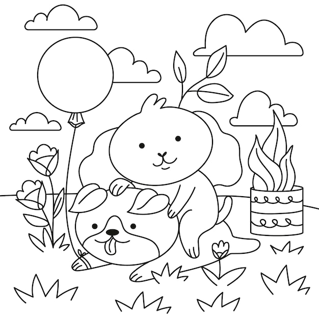 Ilustración de libro para colorear kawaii dibujado a mano