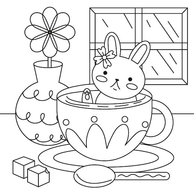 Ilustración de libro para colorear kawaii dibujado a mano