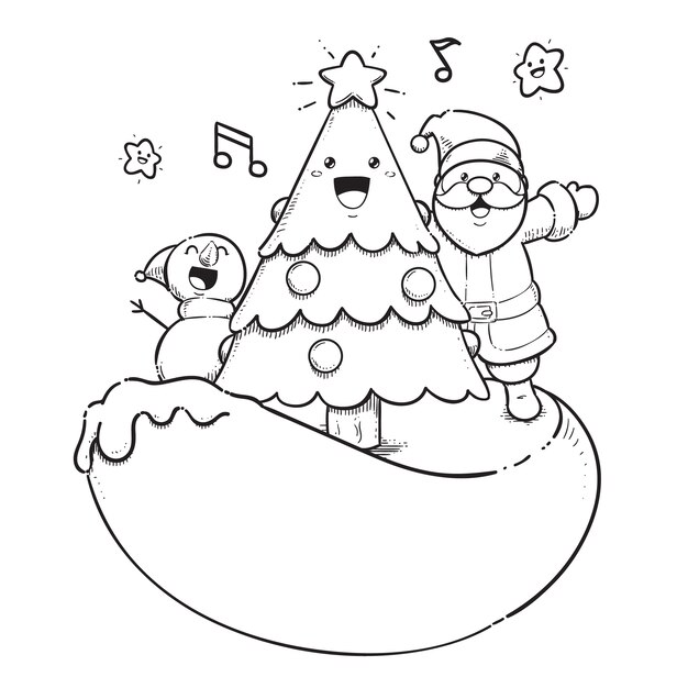 Ilustración de libro para colorear kawaii dibujado a mano