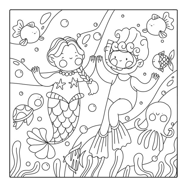Ilustración de libro para colorear kawaii dibujado a mano