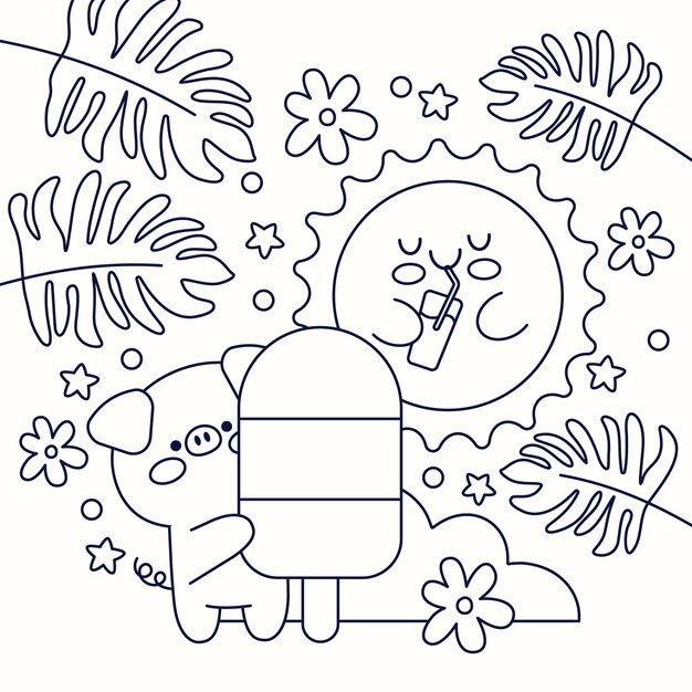 Ilustración de libro para colorear kawaii de diseño plano