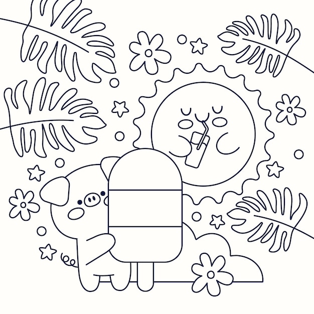 Ilustración de libro para colorear kawaii de diseño plano