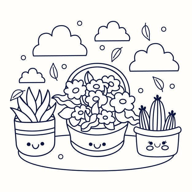 Ilustración de libro para colorear kawaii de diseño plano