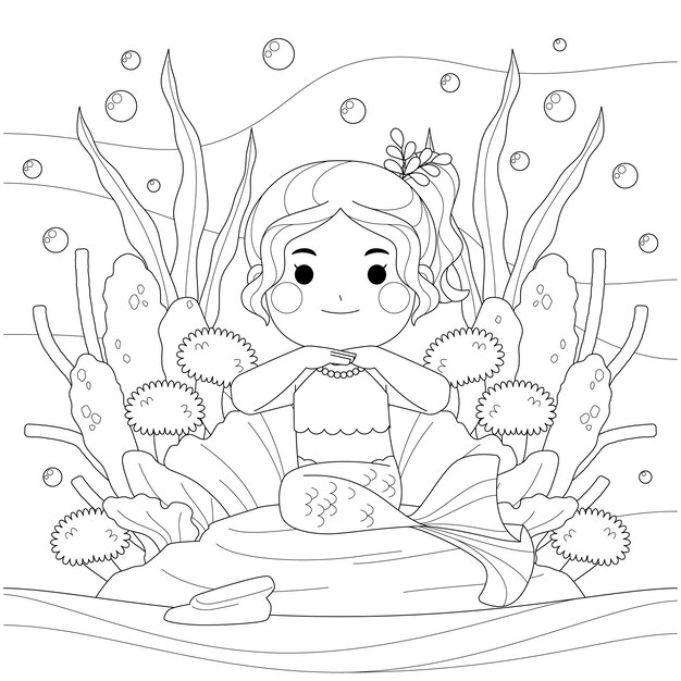 Ilustración de libro para colorear de sirena