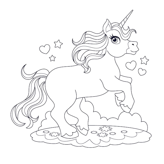Ilustración de libro para colorear de unicornio dibujado a mano