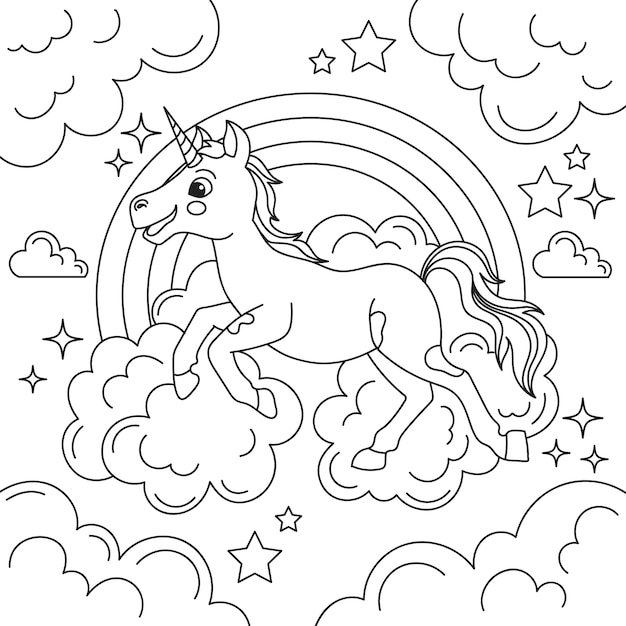 Ilustración de libro para colorear de unicornio dibujado a mano