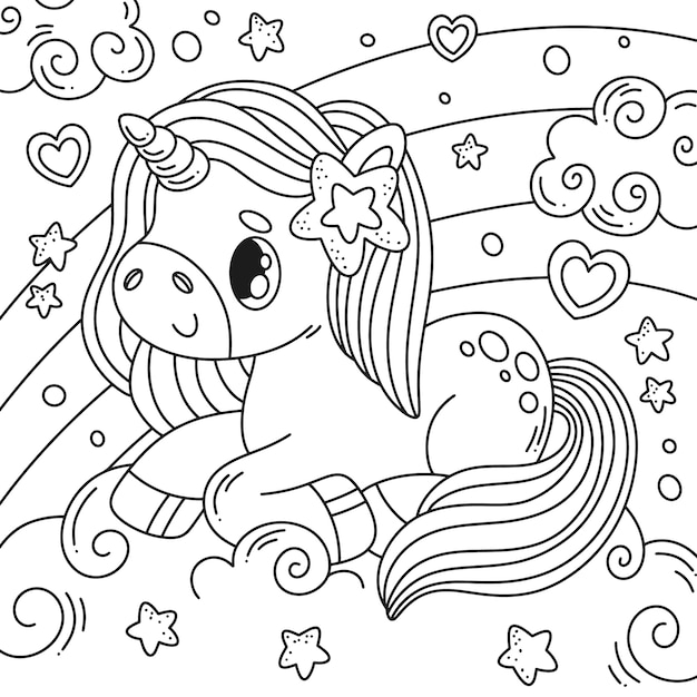 Vector gratuito ilustración de libro para colorear de unicornio dibujado a mano