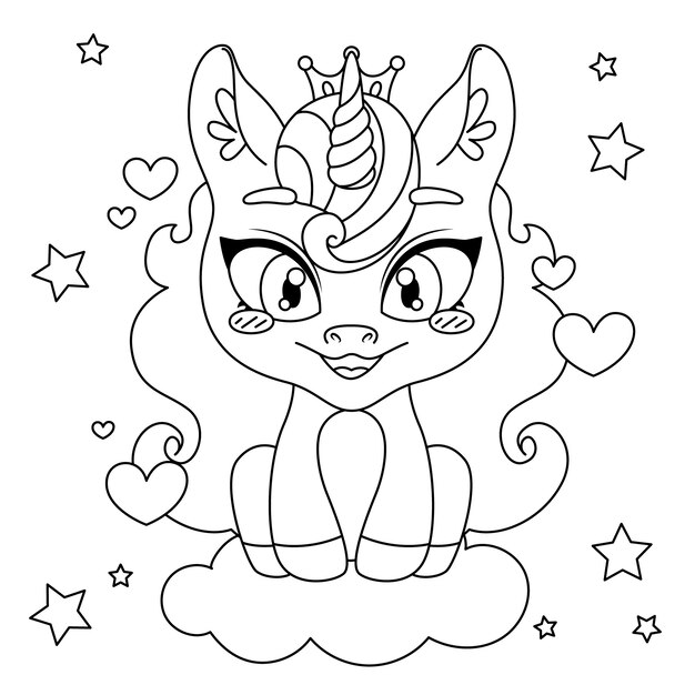 Ilustración de un libro de colorear de unicornio dibujado a mano
