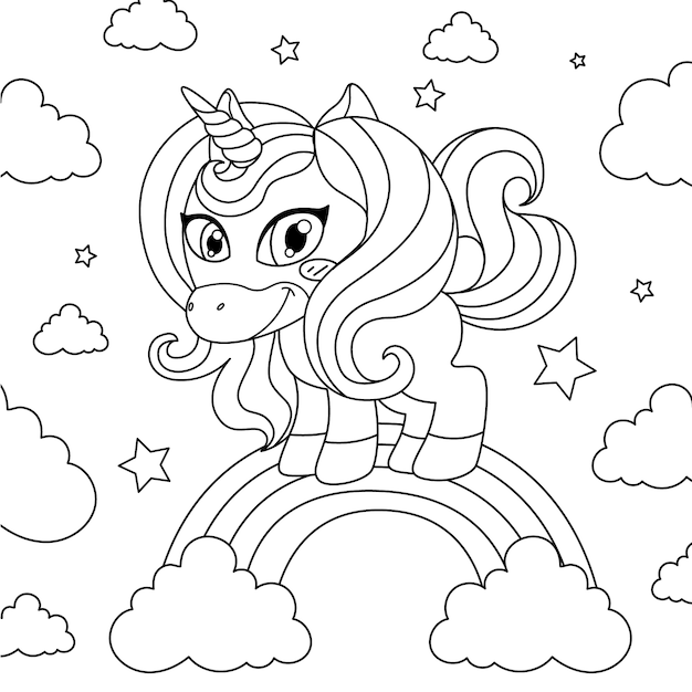 Ilustración de un libro de colorear de unicornio dibujado a mano