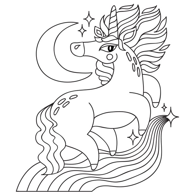 Ilustración de un libro de colorear de unicornio dibujado a mano