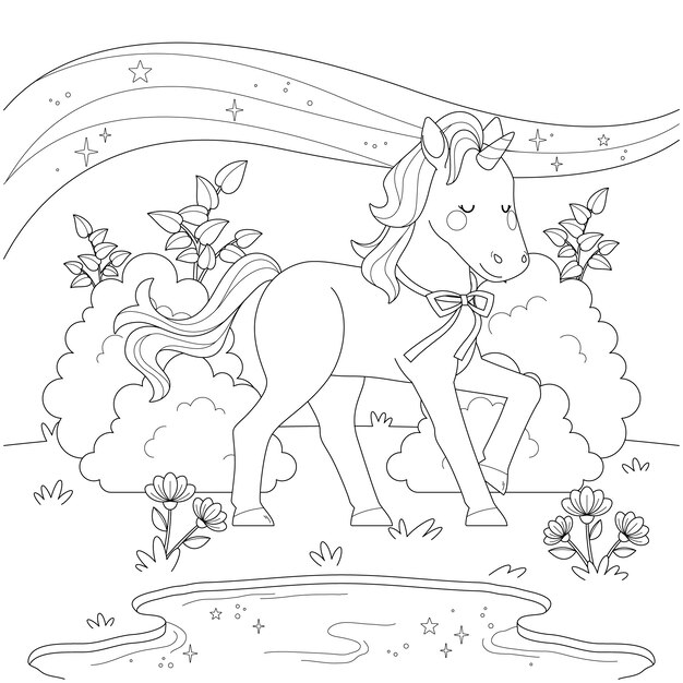 Ilustración de libro para colorear de unicornio