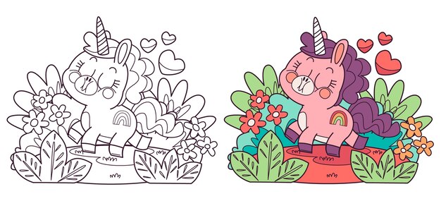 Ilustración de libro para colorear de unicornio
