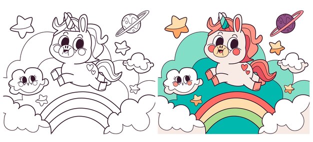 Ilustración de libro para colorear de unicornio