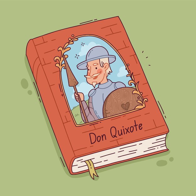 Ilustración de libro don quijote dibujado a mano