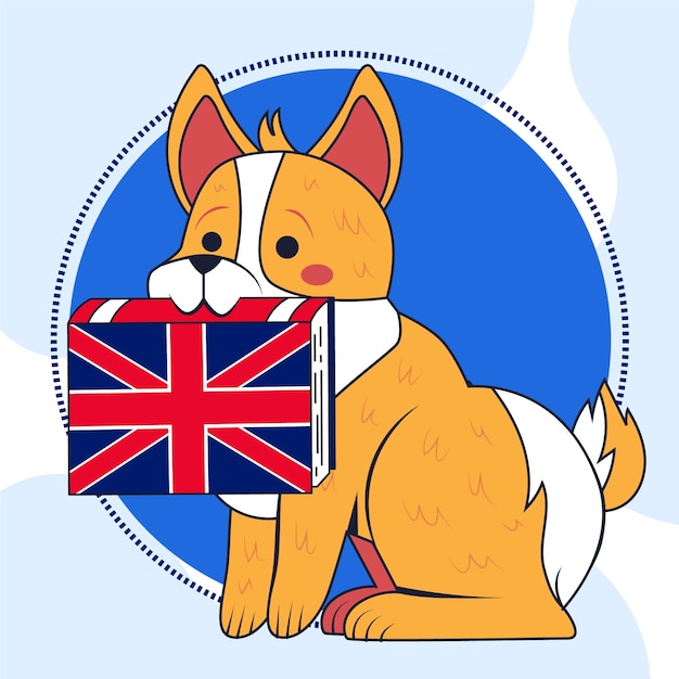 Ilustración de libro inglés dibujado a mano con perro