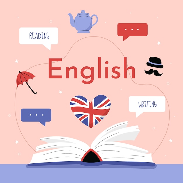 Vector gratuito ilustración de libro inglés dibujado a mano