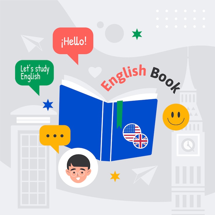Vector gratuito ilustración de libro de inglés de diseño plano