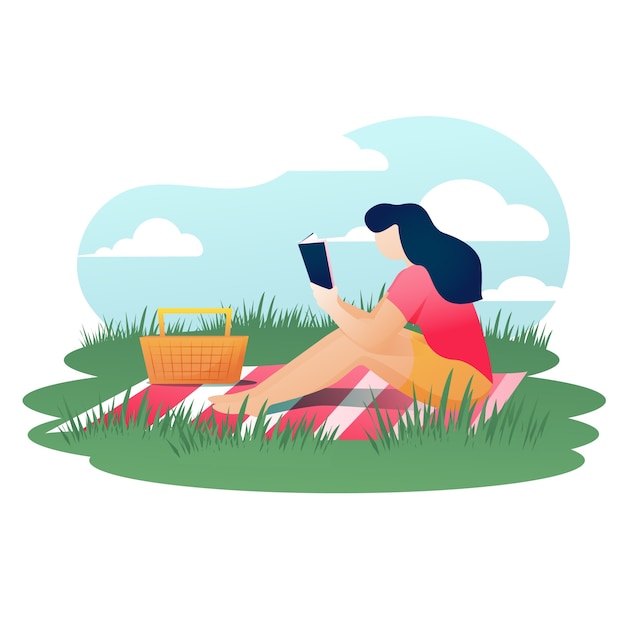 Vector gratuito ilustración de libros de lectura de gradiente de verano