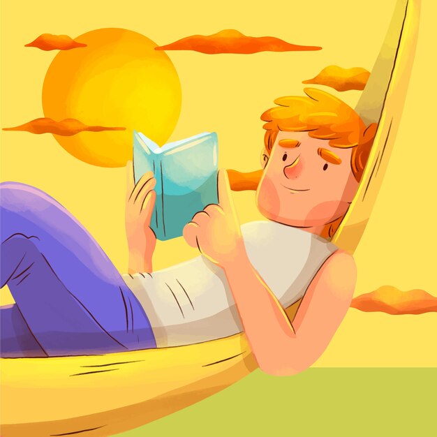 Ilustración de libros de lectura de verano acuarela