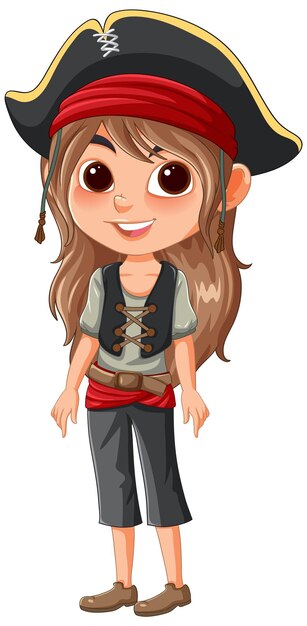Ilustración de una linda chica pirata de dibujos animados