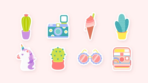 Ilustración linda colección de pegatinas