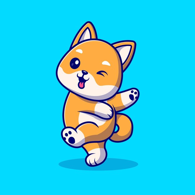 Ilustración linda del icono del vector de la historieta del baile del perro de Shiba Inu. Concepto de icono de naturaleza animal aislado