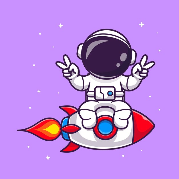 Ilustración linda del icono del vector de la historieta del cohete del montar a caballo del astronauta. Ciencia tecnología icono concepto aislado Premium Vector. Estilo de dibujos animados plana