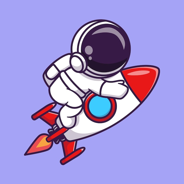 Ilustración linda del icono del vector de la historieta del cohete del montar a caballo del astronauta. Icono de ciencia tecnología aislado