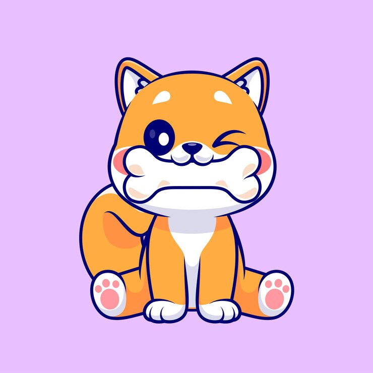 Vector gratuito ilustración linda del icono del vector de la historieta del hueso de la mordedura del perro de shiba inu. concepto de icono de naturaleza animal aislado