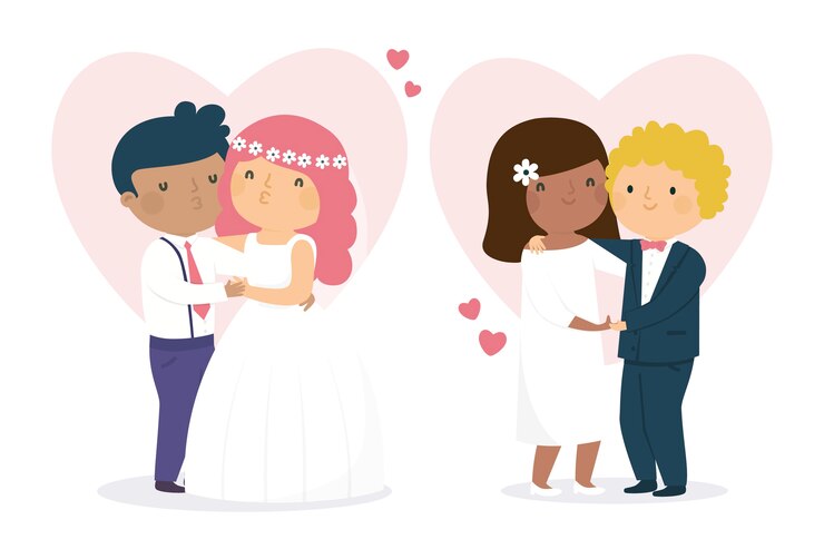 Vector gratuito ilustración linda de las parejas de boda