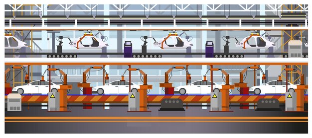 Ilustración de línea de montaje de coches