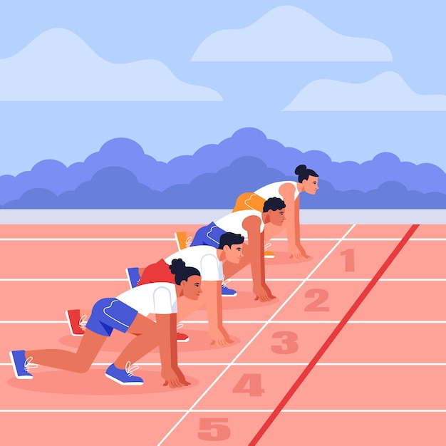 Ilustración de línea de salida de carrera de diseño plano