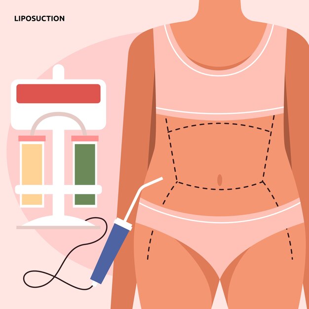 Ilustración de liposucción de diseño plano dibujado a mano