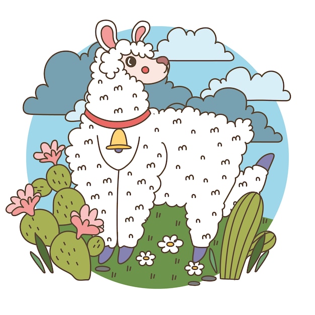 Ilustración de llama / alpaca de dibujos animados dibujados a mano