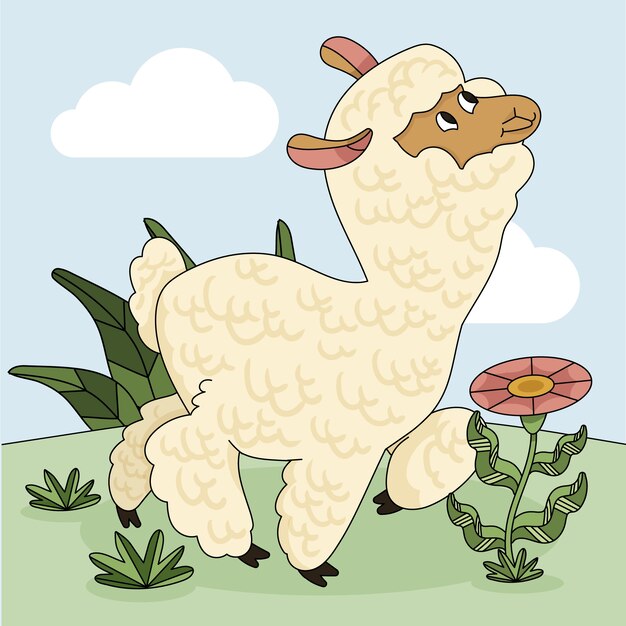Ilustración de llama de dibujos animados dibujados a mano