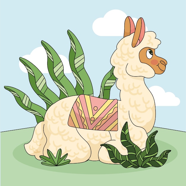 Ilustración de llama de dibujos animados dibujados a mano